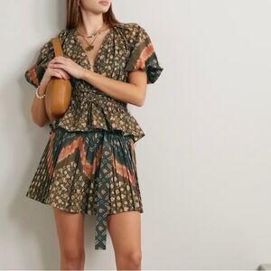 Ulla Johnson Marianna Green and Orange Patterned Shorts